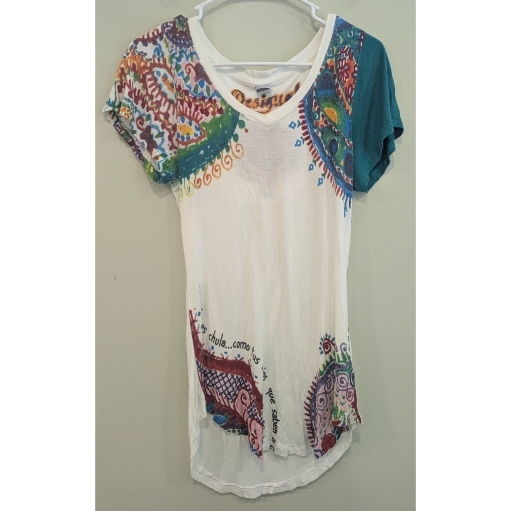 Desigual White Viscose Short Sleeve Shirt Size  Small